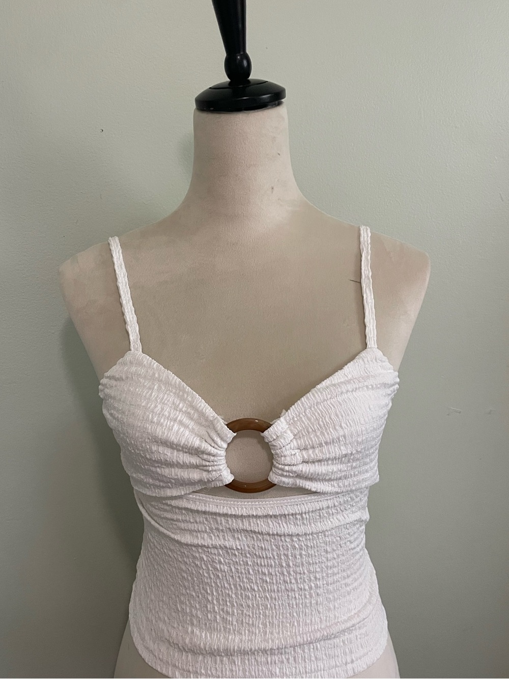 White Smocked Ring-Front Tank Top